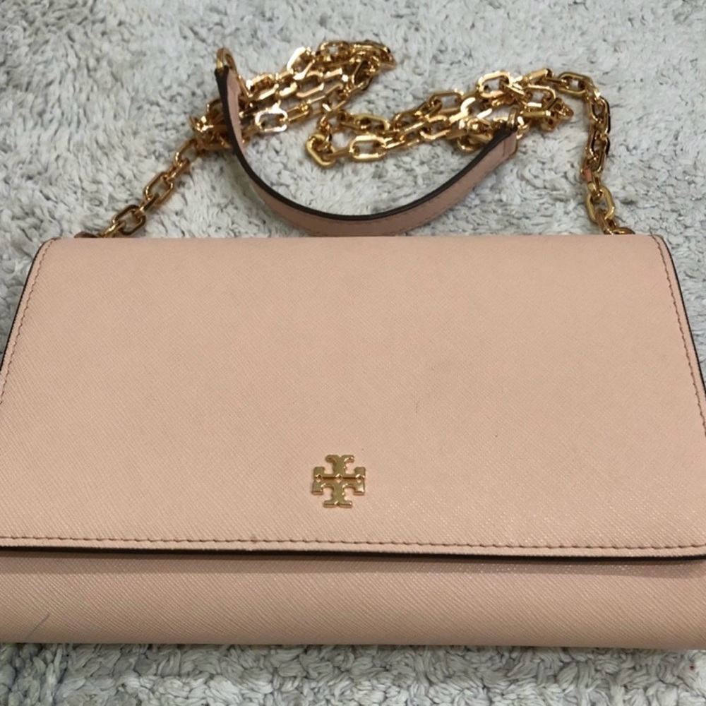 Tory Burch Blush and Gold Crossbody Bag with Chain Strap